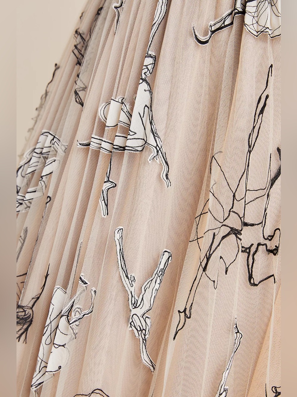 Anthropologie Beige Floral Tulle Maxi Skirt - Picture 4 of 13